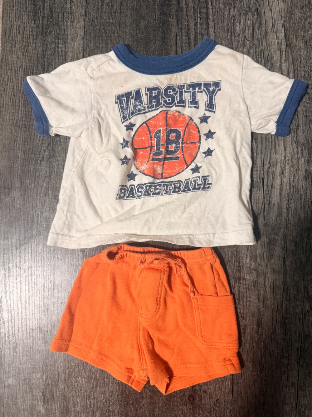 Youth White Basketball Graphic Tee with Orange Accent and Shorts